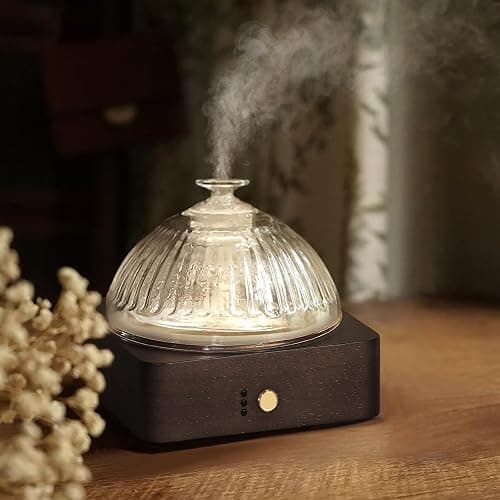 Glass Dome Essential Oil Diffuser with Glass Reservoir & Wood Base-Plastic Free, 200ml Ultrasonic Diffuser for Aromatherapy with Timer 7 Color Light Auto-Off for Gift Home Office Yoga Dark Brown - Image 1