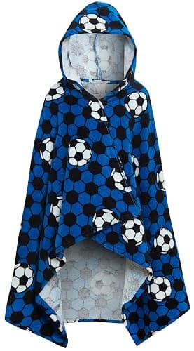 Ultimate Kids Boys Football Hooded Poncho Towel Blue One Size - Image 1