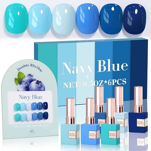 Double Rhythm 6 Pcs 15 ML Gel Polish Set Same Color Same Bottle Soak Off Gel Polish Kit Nail Art Manicure Salon DIY at Home for Women (Light Blue Dark Navy Teal-T6-14) - Navy Blue - Image 1