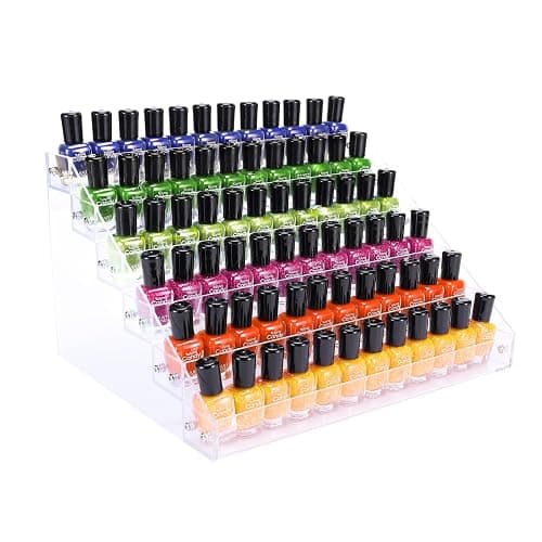 FFowcye Acrylic Nail Polish Organizer Rack, 6 Tier Holder Stand, Paint Rack Gel Nail Polish Shelf Display, Sunglass Organizer, Essential Oils Storage Shelf, Holds Up to 72 Bottles - Image 1