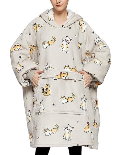 KFUBUO Wearable Blanket Hoodie for Adults Sherpa All Patterns Cat Oversized Sweatshirt Blanket with Pockets for Women - Image 1