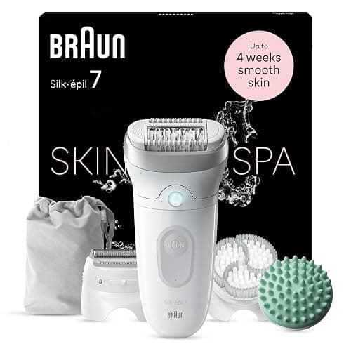 Braun Silk-épil 7 SkinSpa Depilatore Donna, Epilatore Elettrico Donna Con Testina Ampia Per Una Epilazione Facile, Wet & Dry, Pelle Liscia a Lungo, Kit Tutto-In-Uno, 7-081, Bianco/Argento - Grigio/Argento - SE7081 - Image 1