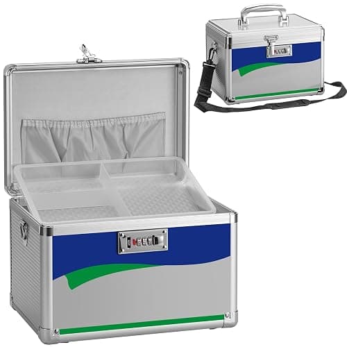 GODLONSEN Medicine Lock Box with Combination Lock - 13.4 x 7.6 x 8.2 Inches - First Aid Safe Medication Storage Box, Medications and Personal Items, Safe Boxes for Home and Outdoor - Silver - Silver - Large - Image 1