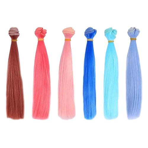 Doll Hair for Crafts: 6pcs Mixed-Color Straight Doll Wig - High Temperature Fiber Wig Kit for Making Dolly & Figurine, Rerooting, Hair Extensions Accessories, 7.87in - Image 1