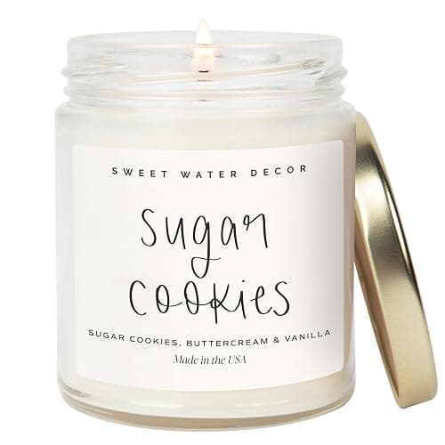 Sweet Water Decor Sugar Cookies Scented Candle - Sugar Cookies, Vanilla, and Buttercream Scented Christmas Candles and Decor for Home - 9oz. Clear Jar Soy Candle, Made in The USA - Image 1