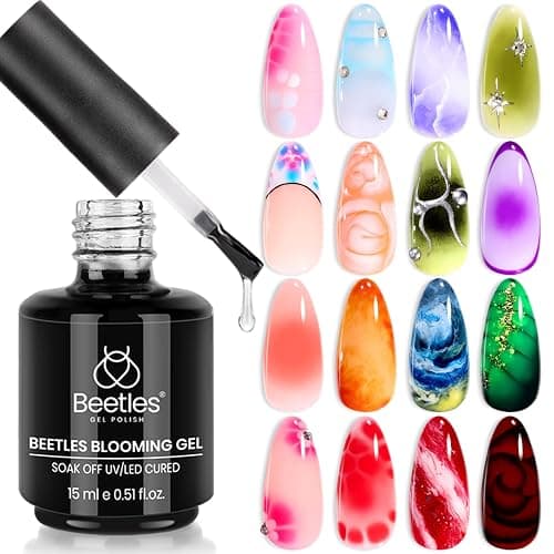 Beetles Blooming Gel 15ml Clear Uv Led Blossom Gel Polish for Spreading Effect Marble Natural Stone Watercolor Floral Print Soak off Diy Nail Art Design Manicure Gift for Women - 0-Blooming Nail Gel - 0.51 Fl Oz (Pack of 1) - Image 1