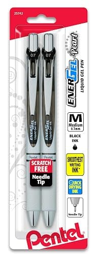 Pentel EnerGel Pearl RTX Retractable Liquid Gel Pen, (0.7mm), Medium Line, Needle Tip, Black Ink, Pack of 2 (BLN77WBP2A) - Black - 2 Count (Pack of 1) - Image 1