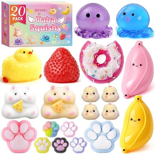 20Pcs Taba Squishy Pack Fidget Toys, Include Squishies Chick, Cat Paws, Hamster, Strawberry Toys, Sensory Toys for Kids, Classroom Birthday Gifts, Goodie Bag Stress Relief Toys (11big+9small) - Image 1