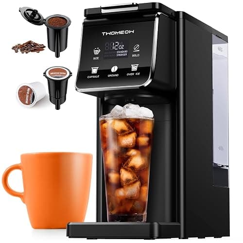 K Cup Coffee Maker With Bold Setting, Single Serve Hot & Iced Coffee Maker for K-Cup and Grounds, 52 Oz Removable Water Tank, 6 to 14oz Brew Size, Pod Coffee Machine With Reusable Filter,(Black) - Image 1