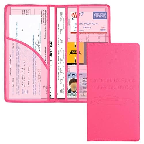 Cacturism Car Registration and Insurance Holder, Car Accessories Vehicle Glove Box Car Organizer Women Car Accessories with Magnetic Shut for Cards, Essential Document, Driver License, Hot Pink - Image 1