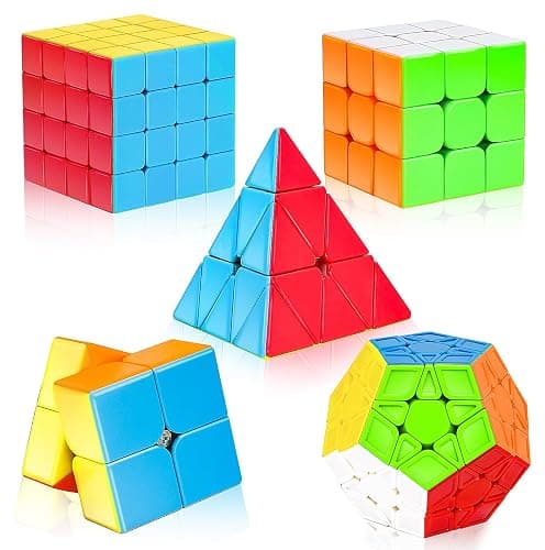 AuntyFey Speed Cube Set, 5 Pack Speed Magic Cube with Speed Cube 3x3, 2x2, 4x4, Pyramid Megaminx Stickerless Cube for Kids Toddlers Adults, Puzzle Cube Set for Kid - Image 1