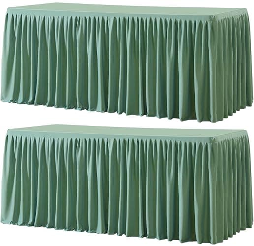 Wish Care 2 Pack Sage Green Rectangle Table Clothes for 6 Foot Tables, Polyester Fitted Tablecloths 6t Stretch Table Cover for Wedding, Birthday, Parties, Trade Show, Craft Show - Image 1