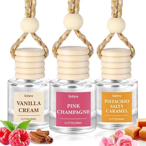 Hanging Car Air Freshener (Pack of 3) : Luxury Car Perfume for Women Men | Cute & Reusable Bottle with 45+ Days Long-Lasting Fragrance Oil Diffuser, Vanilla Cream & Pink Champagne & Pistachio - Image 1