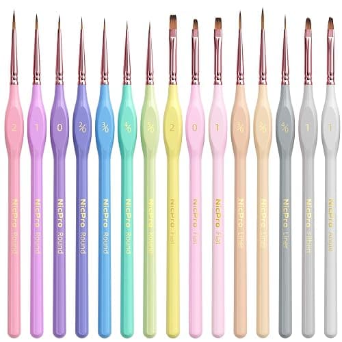 Nicpro 15PCS Micro Fine Detail Paint Brush Set, Aesthetic Pastel Small Miniature Fine Tip Detail Brushes Kit for Acrylic Oil Watercolor, Craft, Models, Miniatures, Rock Painting, Paint by Numbers - Image 1