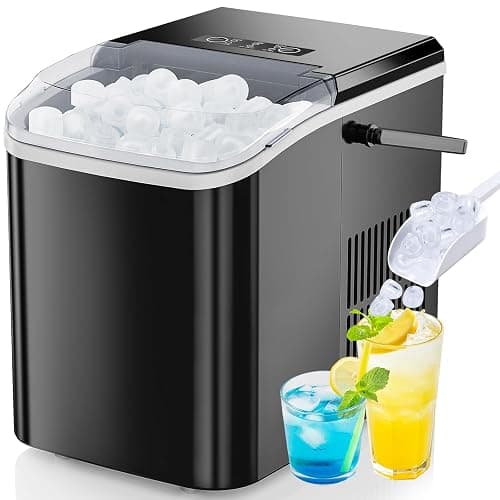 DUMOS Countertop Ice Maker with Handle, 26lbs/24H Portable Ice Machine, 9 Bullet Cubes Ready in 6 Mins, Self-Cleaning, Quiet Compact for Home, Kitchen, RV, Camping, Bright Black - Image 1