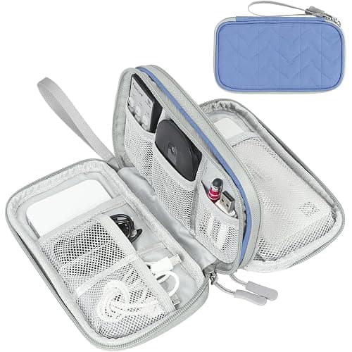 FYY Travel Cable Organizer Pouch Electronic Accessories Carry Case Portable Waterproof Double Layers All-in-One Storage Bag for Cord, Charger, Phone, Pattern Blue - Image 1