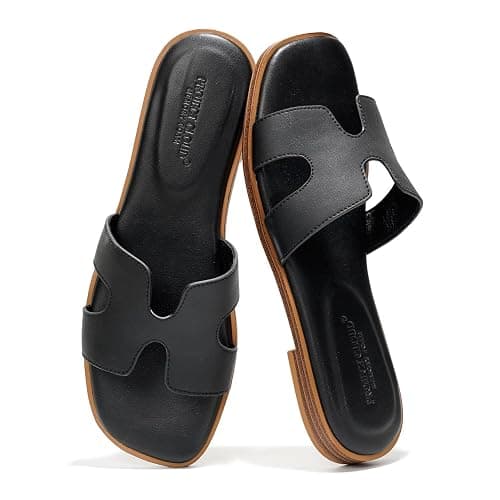 Project Cloud 100% Genuine Leather Sandals Women Flats For Women (Jannel) | Sandals for Women Fashion Flat Womens Sandals with Memory Foam Insole Slides Sandals Footwear Mules Women's Sandals - Image 1