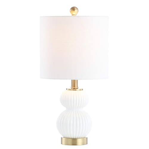 JONATHAN Y Daphne Ribbed Gourd Metal/Glass Table Lamp 20", White/Brass Gold | Modern Bedside Light for Bedroom Living Room, Contemporary Transitional Style, Linen Drum Shade, LED Bulb Included - Image 1