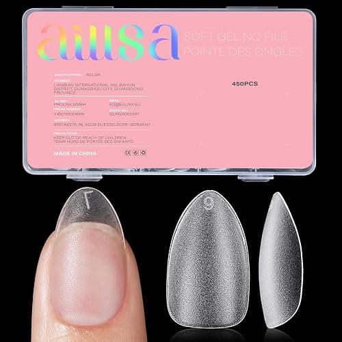 AILLSA Short Almond Nail Tips 450PCS Acrylic Gel Double-sided Matte | Clear Pre-Buff Gel Nail Tips No Need Base Coat Press on Nails Tips for Extension 15 Sizes - Image 1