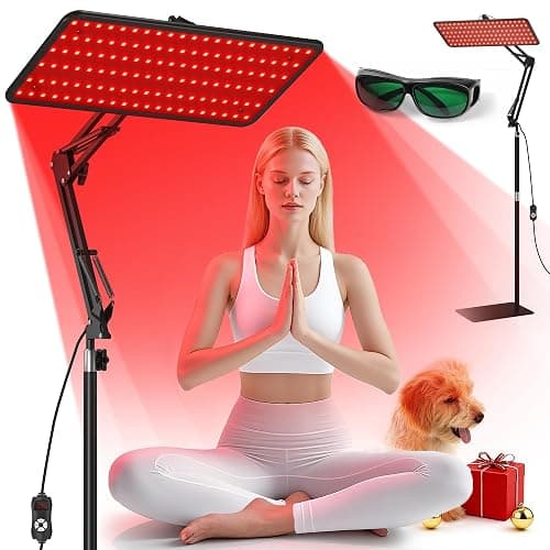 Morfone Red Light Therapy for Body Face - Tri-Wavelength (660nm, 850nm, 940nm) LED Infrared Light Therapy Lamp Panel with Adjustable Stand, Protective Glasses for Home Use, Gift for Women Girl, Medium - Image 1