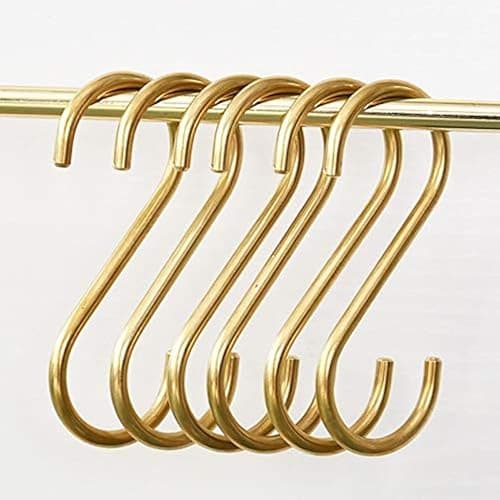 YANGQIHOME 6 Pieces, Brass S Shaped Hooks, Gold Coat Clothes Towel Hangers, Kitchen Pots Pans Coffee Cups Rack Hooks - Image 1