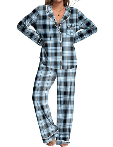 Ekouaer Womens Pajamas Set 2 Piece Button Down Pjs Soft Long Sleeve Top and Pants Sleepwear Set Lounge Sets - Image 1
