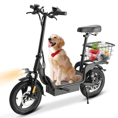 Fastaque Electric Scooter with Seat, 550W Peak Motor E-Scooter Adults, Foldable Scooters for Commute Up to 25 Miles Range, 14” Pneumatic Tire for Outdoor, Dual Disc Brake System, Black - Image 1