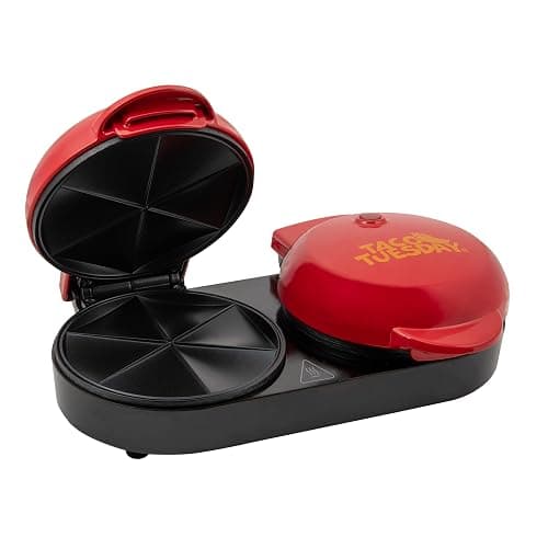 Nostalgia Taco Tuesday Double Street Taco Quesadilla Maker – Two Side-By-Side 5 Inch 6 Wedge Cooking Surface for Beef, Steak, Chicken, Bean, Veggie, and Cheese Street Taco-Sized Quesadillas - Red - Image 1