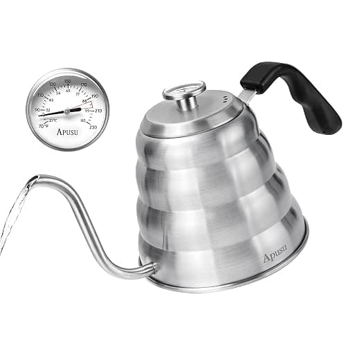Gooseneck Kettle for Manual Drip Coffee & Tea 40oz Stainless Steel Pour Over Coffee Kettle with Thermometer Tea Kettle for Stovetop,1200ml,6 Cup,Silver,1Pack - Image 1