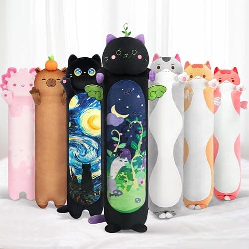 Mewaii Long Cat Plush 5 Sizes, 120% Extra Filling Giant Plushness Kids Body Pillow, Kawaii Cute Black Cat Stuffed Animals Plushies, Big Long Body Pillow Black Cat Plush Gift for Girls 20โ - Black Mint Cat - 19.6in/50cm - Image 1