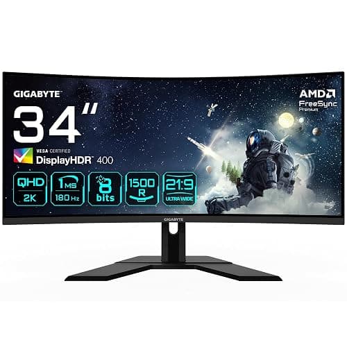 Gigabyte G34WQCP 34" WQHD Curved Gaming Monitor - 3440 x 1440, 1500R, 180Hz, 1ms, 350 cd/m2, AMD FreeSync Premium, DisplayHDR 400, HDMI 2.0, DisplayPort 1.4 - Image 1