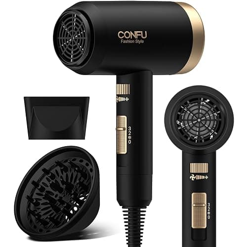 Hair Dryer, CONFU Blow Dryer with Diffuser, 21000PRM Professional Hairdryer, Portable Lightweight Fast Drying Negative Ionic Blow Dryer, Hair Diffuser for Curly Hair for Home Travel - Image 1