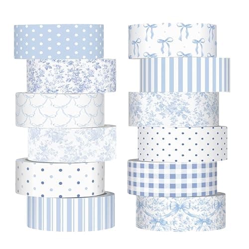 YooNotee 12 Rolls Floral Washi Tape Set,Blue and White,Floral | Watercolor Flowers Design for Scrapbook Journal DIY Craft School Supplies, 15 mm Vintage Decorative Masking Washi Tapes - Image 1