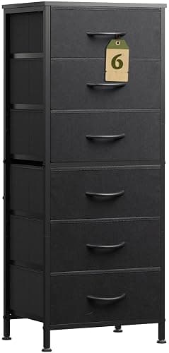 WLIVE Black Tall Dresser for Bedroom, 6 Drawer Dressers & Chests of Drawers, Fabric Dresser for Closet, Living Room, Night Stand with Metal Frame, Storage Tower with Fabric Bins, Wood Top - Image 1