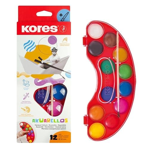 Kores Akuarellos Watercolour Paint Set - 12 Colours with Mixing Palette and Brush, Washable and Non-Toxic for Kids and Students, School and Art Supplies, Pack of 1 - Image 1
