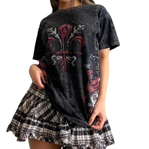 Women Fairy Grunge Clothes Y2k Short Sleeve Oversized Shirt Graphic Print Emo Top Aesthetic Vintage Teen Girl Tee - Image 1