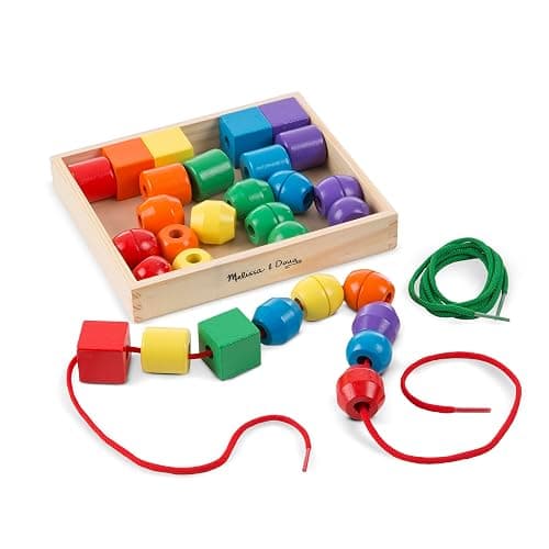 Melissa & Doug Primary Lacing Beads – 30 Wooden Beads for Crafts & 2 Laces in Toy Storage Box, Small Beads for Kids Arts and Crafts Kits, Preschool Learning Toys for Girls & Boys Ages 3+ - Image 1