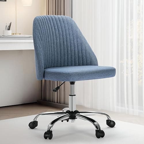 Sweetcrispy Armless Office Chair, Modern Fabric Home Office Desk Chairs with Wheels Adjustable Swivel Task Computer Vanity Seat for Small Spaces - Sky Blue - Image 1