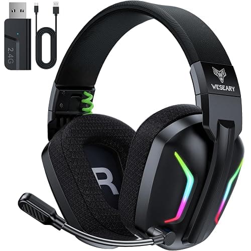 WESEARY Wireless Gaming Headsets for PC, PS5, PS4, Switch, Mac, 2.4GHz Wireless Gaming Headphone with ENC Noise Canceling Microphone, Bluetooth 5.4, Cool Lighting, 50H Battery, 50mm Drivers - Image 1