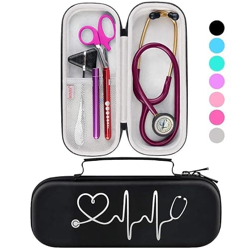 BOVKE Stethoscope Case for 3M Littmann Classic III, Lightweight II S.E, MDF Acoustica Deluxe Stethoscopes - Extra Room for Medical Bandage Scissors EMT Trauma Shear and LED Penlights, Black - Black - Image 1