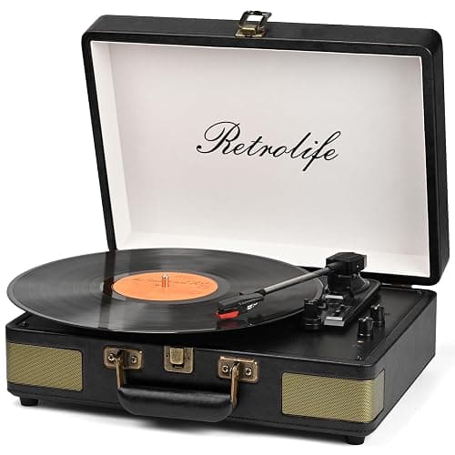 Retrolife Record Player 3 Speed Bluetooth Portable Suitcase Vinyl Player with Built-in Speakers Turntable Enhanced Audio Sound PU Leather Vintage - Image 1