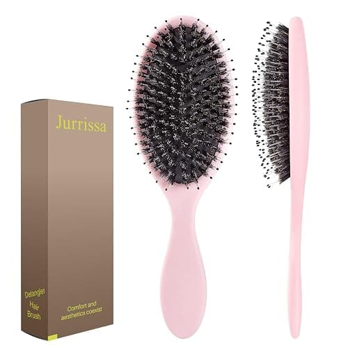 Jurrissa Boar Bristles Hair Brush for Women and Men, Detangling Hair Brush for Smoothing Massage Add Shine, Nylon&Boar Bristles Detangler brush for Hair Healthy (1 Pack-Pink) - Image 1