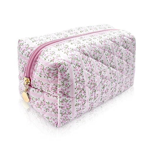 Vordpe Kosmetiktasche Blumen, Make Up Bag Aesthetic, Gesteppte Kosmetiktasche, Kosmetiktasche Rosa, Mäppchen Blumen, Kulturtasche Blumen (Rhombus) - Image 1