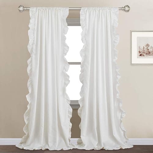 StangH Ruffle Curtains for Bedroom,Farmhouse Style Shabby Chic Window Curtain Panel Set Privacy Protect for Dining Room/Bathroom/Living Room/Dorm/Cottage/Country, White, W52 x L84, 2 Panels - Image 1