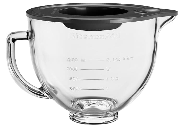 KitchenAid 4.7L Glas-Rührschüssel mit Ausguss, Griff & Silikondeckel, mikrowellen-, gefrier- & spülmaschinenfest, passend für 4.3L & 4.7L Kippkopf-Küchenmaschinen - Image 1