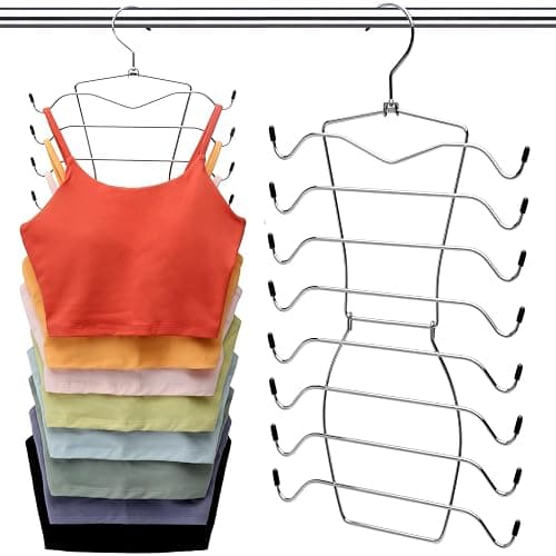 2 Pack Closet-Organizers-and-Storage,8 Tier Tank-Top-Hanger Closet-Organizer,Apartment Dorm-Room-Essentials-for College-Students-Girls Organization-and-Storage Camisoles - 2 Pack - Silver - Image 1