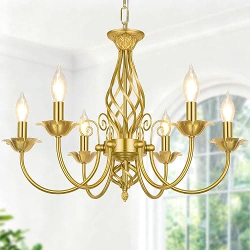 VerRon 6-Light Farmhouse Candle Chandelier for Dining Room, Luxury Gold | Vintage Ceiling Hanging Lamp, Rustic Industrial Pendant Ceiling Light Fixture for Living Room Bedroom Kitchen, E12 Socket - Image 1