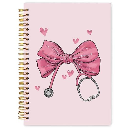 WARDOS Pink Nurse Notebook Journal 5.5x8.3, Nurse Appreciation Gifts Notebooks for Note Taking, Nursing Gifts for Women, Coquette Pink Stethoscope Bow Nursing Spiral Journal - Image 1