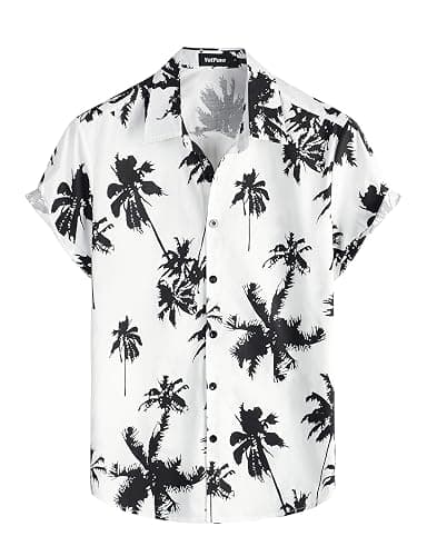 VATPAVE Mens 100% Cotton Hawaiian Shirts Floral Short Sleeve Button Down Shirts Summer Beach Shirts - Image 1