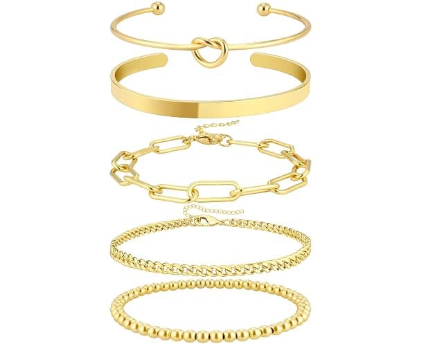 AOZEL Gold Plated Bracelets for Women Stack,Bangle Cuff Bracelet Set Non Tarnish Jewelry for Women Trendy - Image 1